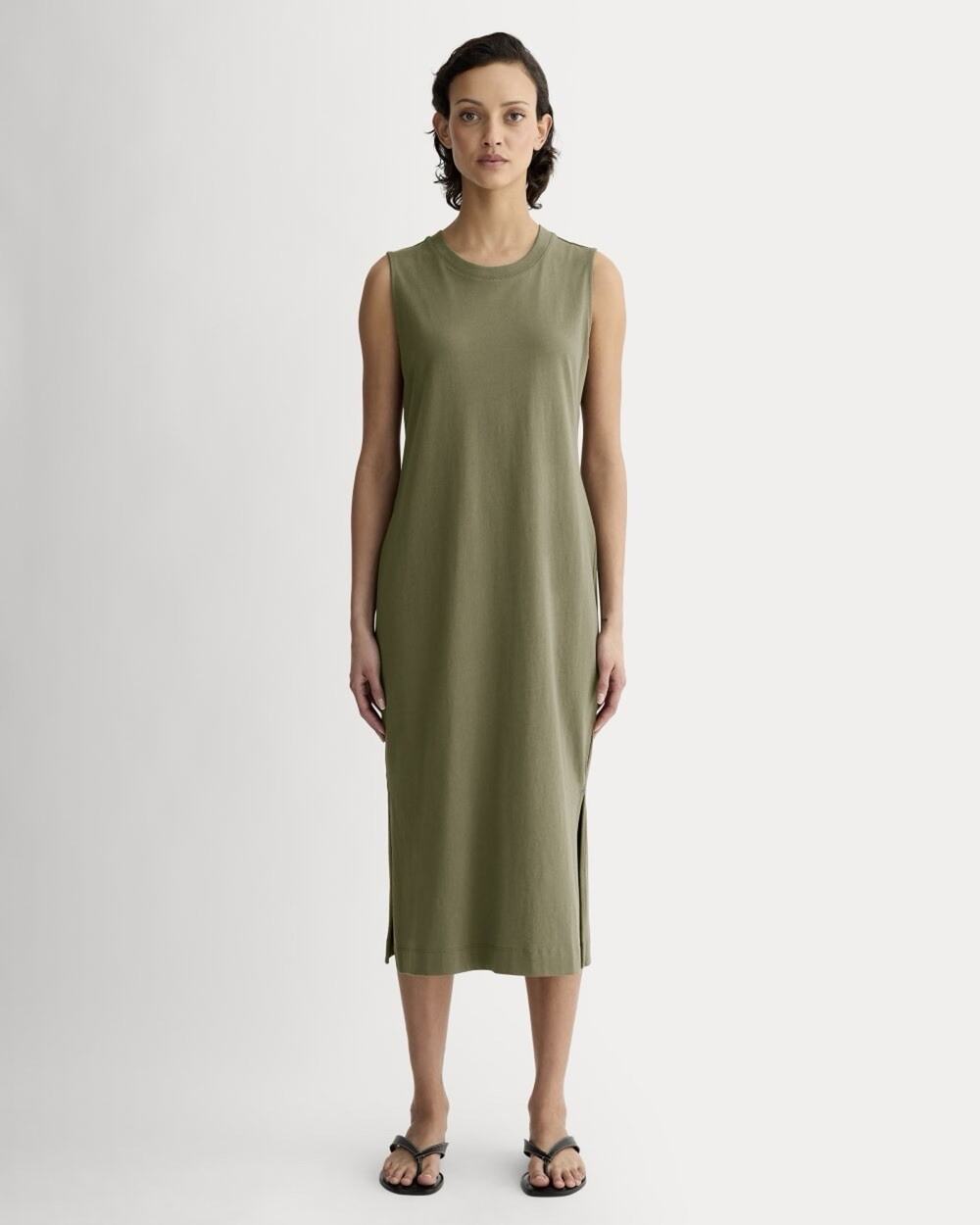 Everlane Organic Cotton Weekend Tank Dress S Midi Kalamata Olive Green Crewneck